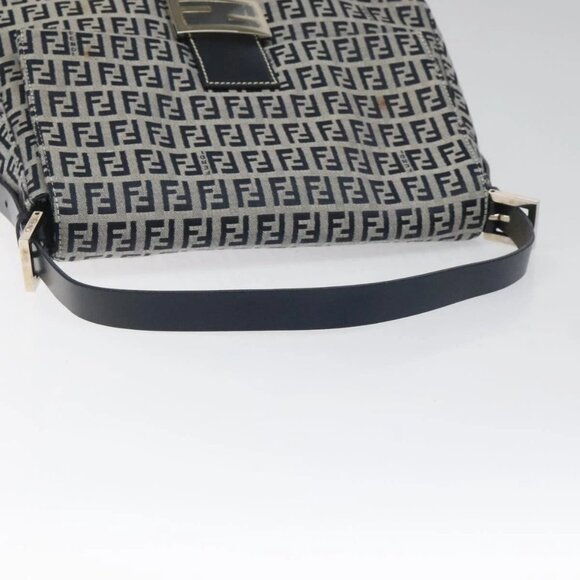 FENDI Zucchino Canvas Mamma Baguette Shoulder Bag Navy Auth 113562V - Picture 8 of 16